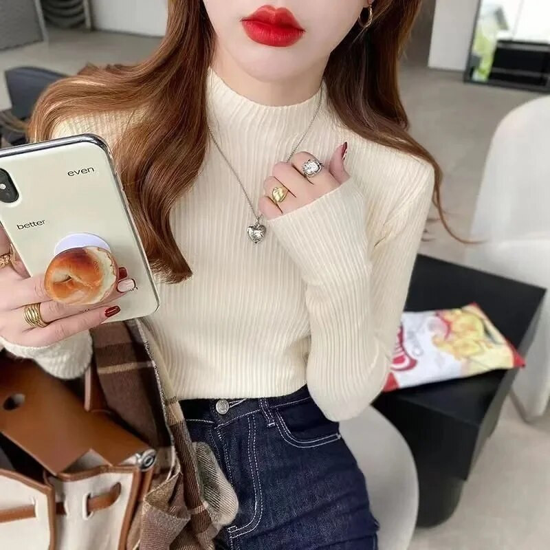 Sieviešu ziemas džemperis ar bruņurupuču apkakli, plāni, garām piedurknēm, silti, adīti džemperi Eleganti vienkrāsaini sieviešu džemperi, mīksti, elastīgi džemperi