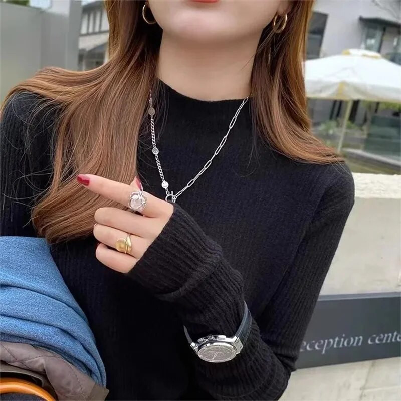 Sieviešu ziemas džemperis ar bruņurupuču apkakli, plāni, garām piedurknēm, silti, adīti džemperi Eleganti vienkrāsaini sieviešu džemperi, mīksti, elastīgi džemperi