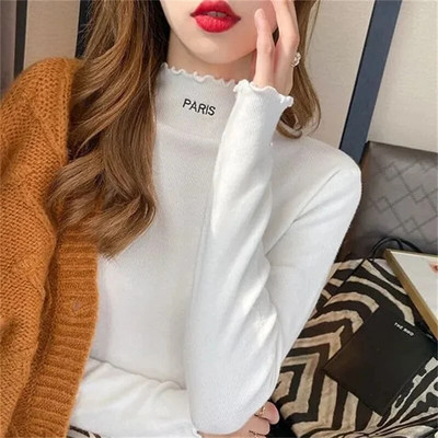 Jauns bruņurupuču džemperis, sieviešu trikotāžas blūzes Modes sieviešu džemperi 2023. gada ziemas svītrai ar garām piedurknēm, rudens siltie topi