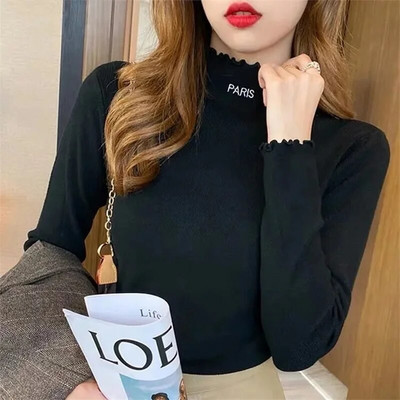 Jauns bruņurupuču džemperis, sieviešu trikotāžas blūzes Modes sieviešu džemperi 2023. gada ziemas svītrai ar garām piedurknēm, rudens siltie topi