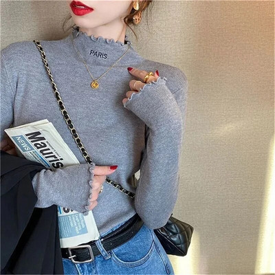 Jauns bruņurupuču džemperis, sieviešu trikotāžas blūzes Modes sieviešu džemperi 2023. gada ziemas svītrai ar garām piedurknēm, rudens siltie topi