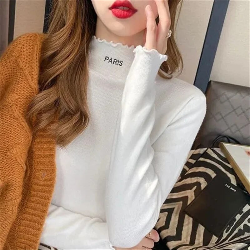 Jauns bruņurupuču džemperis, sieviešu trikotāžas blūzes Modes sieviešu džemperi 2023. gada ziemas svītrai ar garām piedurknēm, rudens siltie topi