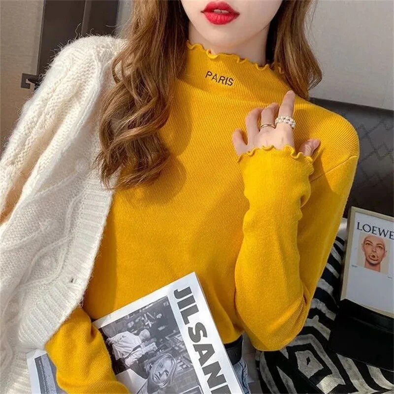 Jauns bruņurupuču džemperis, sieviešu trikotāžas blūzes Modes sieviešu džemperi 2023. gada ziemas svītrai ar garām piedurknēm, rudens siltie topi