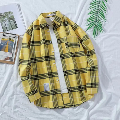 Harajuku Plaid Krekli Vīriešu Vasaras Augstas Kvalitātes Ikdienas Vīriešu Lielizmēra Brīvi Retro krekli ar garām piedurknēm 12 krāsas NS5588