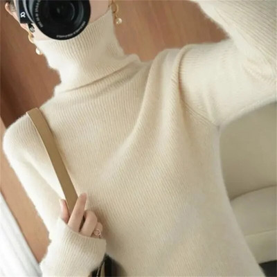 Sieviešu džemperis ar bruņurupuču apkakli rudens ziemas džemperis Vienkāršs ikdienas, plāns, elastīgs, rievotas trikotāžas sieviešu džemperis