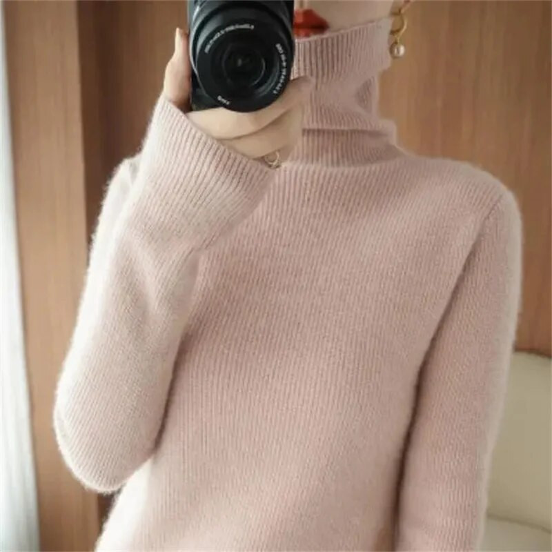 Sieviešu džemperis ar bruņurupuču apkakli rudens ziemas džemperis Vienkāršs ikdienas, plāns, elastīgs, rievotas trikotāžas sieviešu džemperis