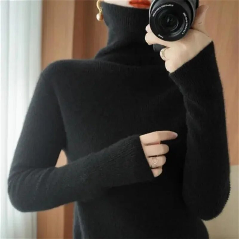 Sieviešu džemperis ar bruņurupuču apkakli rudens ziemas džemperis Vienkāršs ikdienas, plāns, elastīgs, rievotas trikotāžas sieviešu džemperis