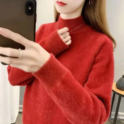 23 Rudens Ziemas Jauns Sieviešu Pulovers Džemperis Biezs Silts Modes Trikotāžas Mīkstas Džemperi Ikdienas džemperis ar brīvu apkakli
