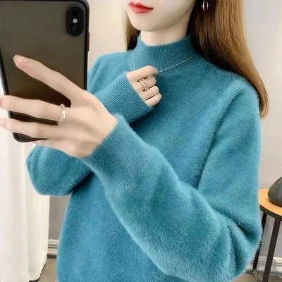 23 Rudens Ziemas Jauns Sieviešu Pulovers Džemperis Biezs Silts Modes Trikotāžas Mīkstas Džemperi Ikdienas džemperis ar brīvu apkakli