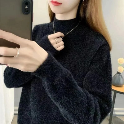 23 Rudens Ziemas Jauns Sieviešu Pulovers Džemperis Biezs Silts Modes Trikotāžas Mīkstas Džemperi Ikdienas džemperis ar brīvu apkakli
