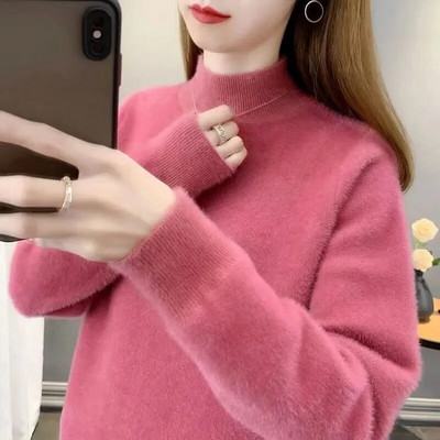 23 Rudens Ziemas Jauns Sieviešu Pulovers Džemperis Biezs Silts Modes Trikotāžas Mīkstas Džemperi Ikdienas džemperis ar brīvu apkakli