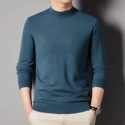 Vīriešu pavasara rudens vienkrāsains trikotāžas džemperis ar pusapkakli brīvi pieguļošs minimālistisks pamata krekls Moderns un vienkāršots pilsētas krekls