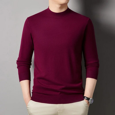 Vīriešu pavasara rudens vienkrāsains trikotāžas džemperis ar pusapkakli brīvi pieguļošs minimālistisks pamata krekls Moderns un vienkāršots pilsētas krekls