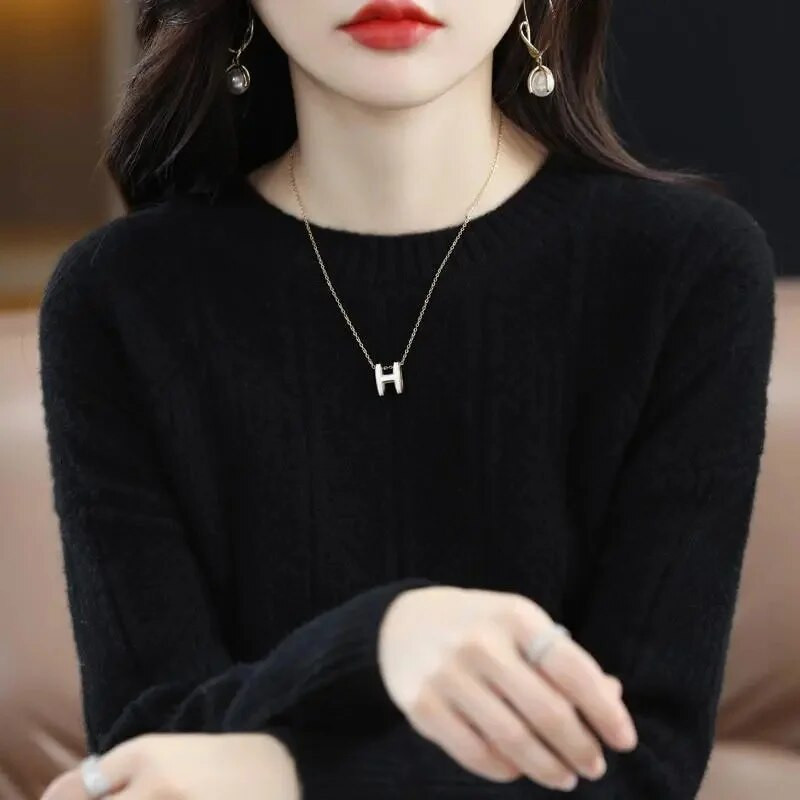 2023 Νέα γυναικεία πουλόβερ Πλεκτά πουλόβερ με λαιμόκοψη φθινοπώρου άνοιξη Φαρδύ πουκάμισο με φαρδύ πάτο Κασμίρ Μόδα μαλακό πουλόβερ