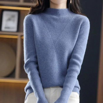 Кашмирен пуловер Дамски пуловер с висока яка и дълъг ръкав Зимен плетен пуловер Топла висококачествена долна риза