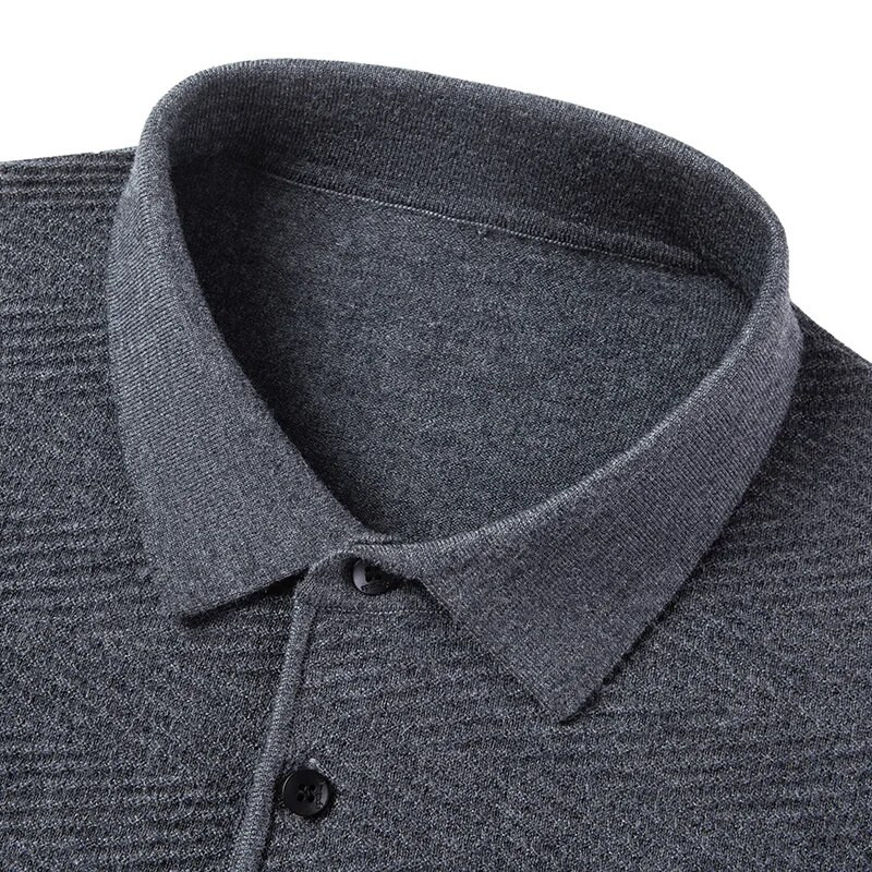 Rudens/ziemas jaunums: Polo apkakle vienkrāsains žakarda vilnas maisījuma džemperis biznesam un ikdienas valkāšanai brīvi pieguļošs polo krekls