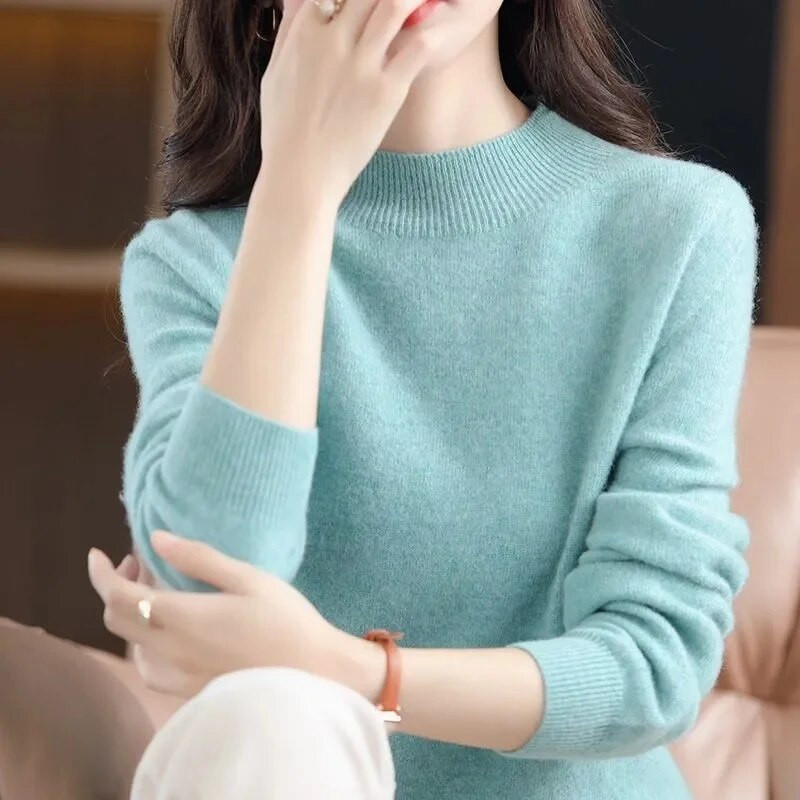 Sieviešu rudens ziemas džemperis ar apkakli Vintage Solid Basic trikotāžas ikdienišķs plāns džemperis korejiešu modes džemperi Topi 2023 Jaunums
