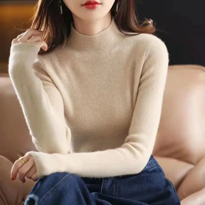 2023. gada silts rudens un ziema sieviešu džemperis, džemperis, pamata rievoti džemperi, kokvilnas topi, trikotāžas trikotāžas izstrādājumi ar apakšējo apkakli