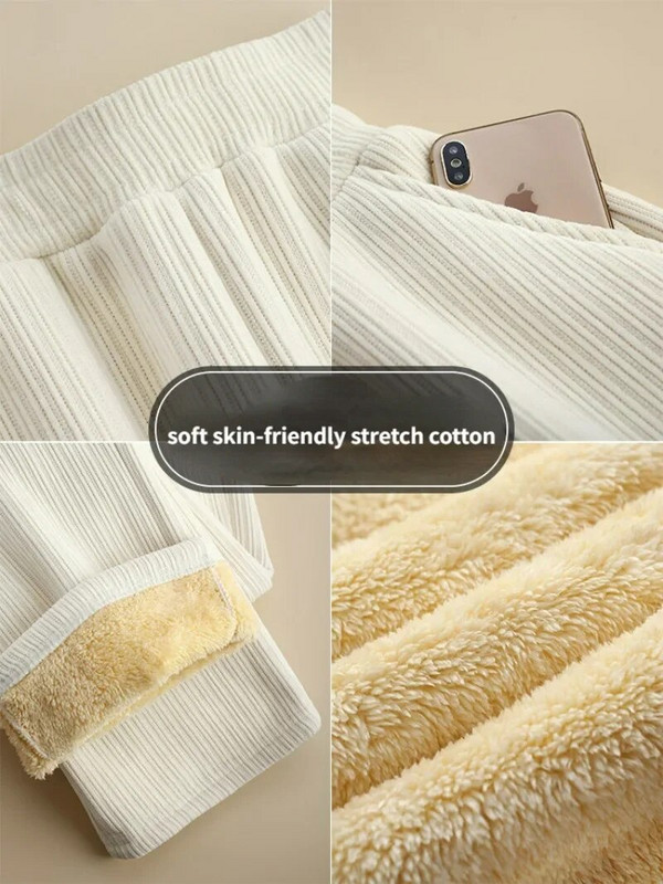 Ikdienas bikses Flīss Korejiešu apģērbi Trend Sieviešu Bikses Rudens Jaunums Slim, Mīksts Silts Plīša Platas Kājas Taisnas Bikses ar augstu vidukli