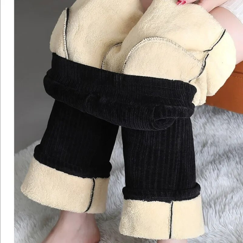 Ikdienas bikses Flīss Korejiešu apģērbi Trend Sieviešu Bikses Rudens Jaunums Slim, Mīksts Silts Plīša Platas Kājas Taisnas Bikses ar augstu vidukli