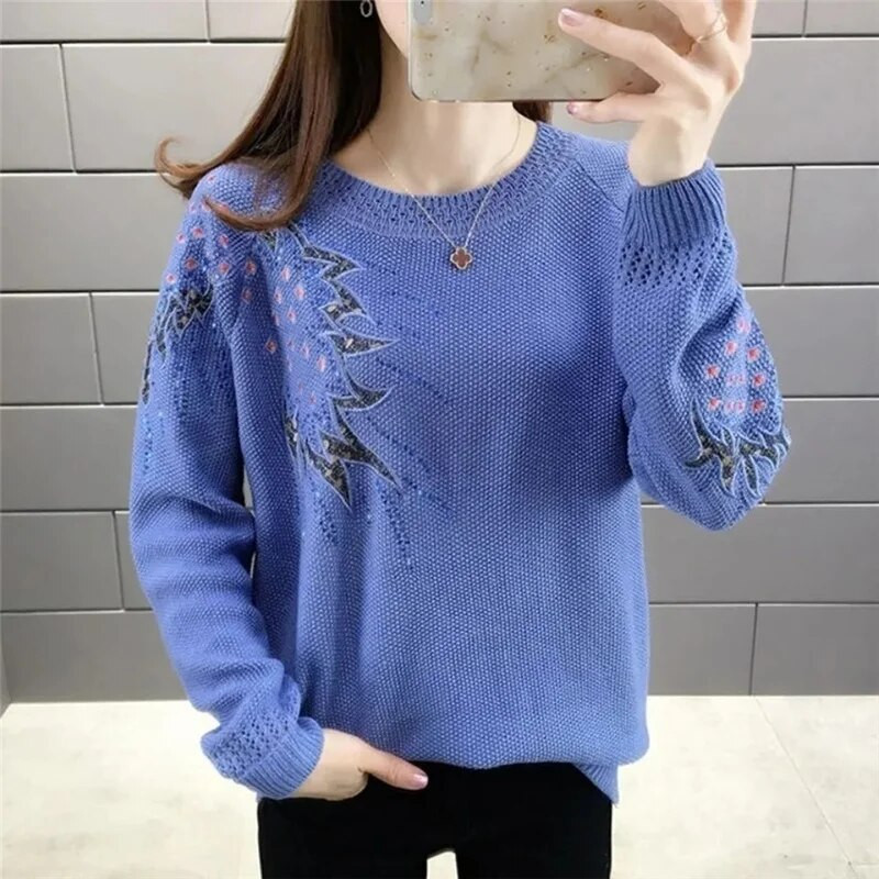 2023. gada jauns džemperis rudens ziemas trikotāžas džemperi Sieviešu džemperi ikdienišķi brīvi garām piedurknēm vienkrāsains sieviešu džemperis