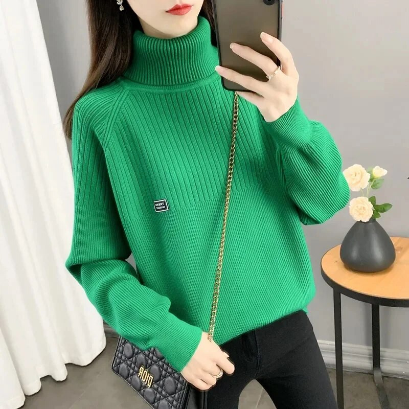 Jauns bruņurupuču trikotāžas džemperis sieviešu ikdienas džemperis Sieviešu rudens ziemas topi korejiešu džemperi, modes 2023. gada sieviešu džemperis