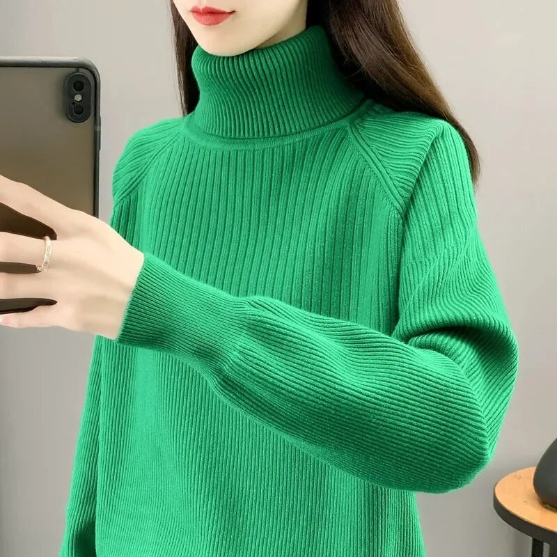 Jauns bruņurupuču trikotāžas džemperis sieviešu ikdienas džemperis Sieviešu rudens ziemas topi korejiešu džemperi, modes 2023. gada sieviešu džemperis