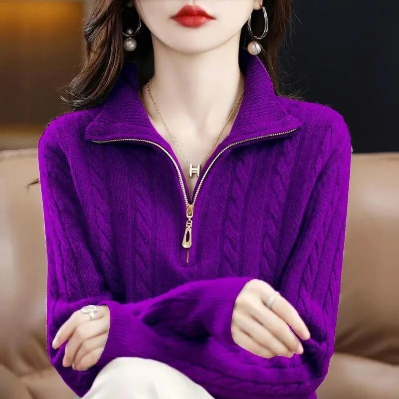 2023. gada jauni sieviešu rāvējslēdzēji ar apkakli. Modes sieviešu džemperi, vienkrāsains džemperis ar garām piedurknēm, ikdienas trikotāžas džemperis.