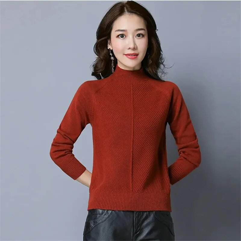 Kötött garbós női, 2023. ősz, tél, új női koreai pulóver, női hosszú ujjú pulóver, ruházati felsők