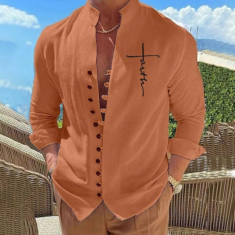 Karstā izpārdošana pavasara kokvilnas lina rudens vīriešu krekli ar garām piedurknēm vienkrāsaini stāva apkakle ikdienas stila lielizmēra krekli