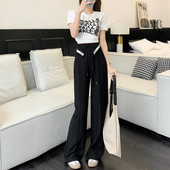 Tiesios kelnės aukštu juosmeniu, pavasario ir vasaros madingos laisvos kelnės, moteriškos kelnės