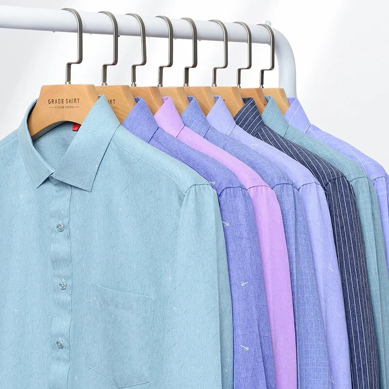 BAMBOOPLE ing Férfi hosszú ujjú divat Alkalmi puha csíkos Üzleti Szociális Kockás Normál Fit Könnyű ápolás 7XL 6XL 5XLAEchoice