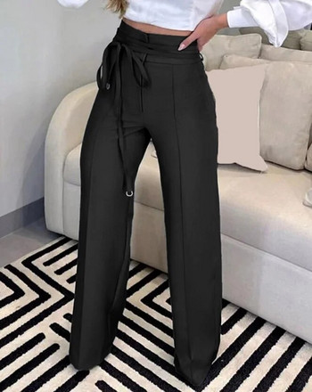Γυναικεία παντελόνια 2023 Μόδα άνοιξη δεμένα λεπτομέρεια ίσιο πόδι Κομψό απλό ψηλόμεσο μακρύ παντελόνι γραφείου Lady