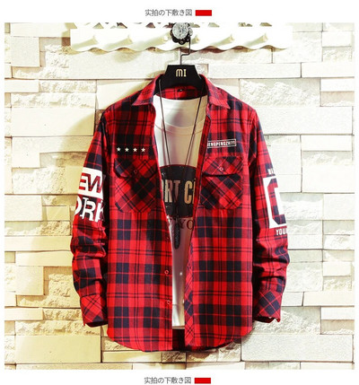 Vīriešu ielu apģērbi Biezie krekli Vīriešu apģērbi Harajuku Krāsu bloku rūtainais krekls ar garām piedurknēm Vīriešu vintage korejiešu modes apģērbi