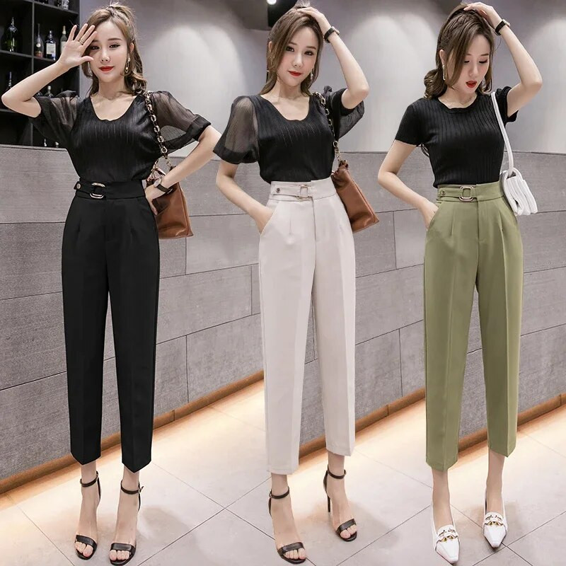 Άνοιξη Καλοκαίρι 2023 Νέο Κορεάτικο στυλ OL Γυναικείο επίσημο παντελόνι χαρέμι Τσέπες ψηλόμεσο Γυναικείο κομψό παντελόνι μέχρι τον αστράγαλο
