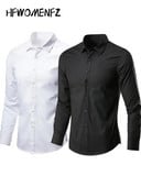 Modne klasične jednobojne košulje za muškarce Ljeto dugih rukava Osnovne poslovne košulje s otvorenim ovratnikom Muške ležerne uske košulje Chic Topovi