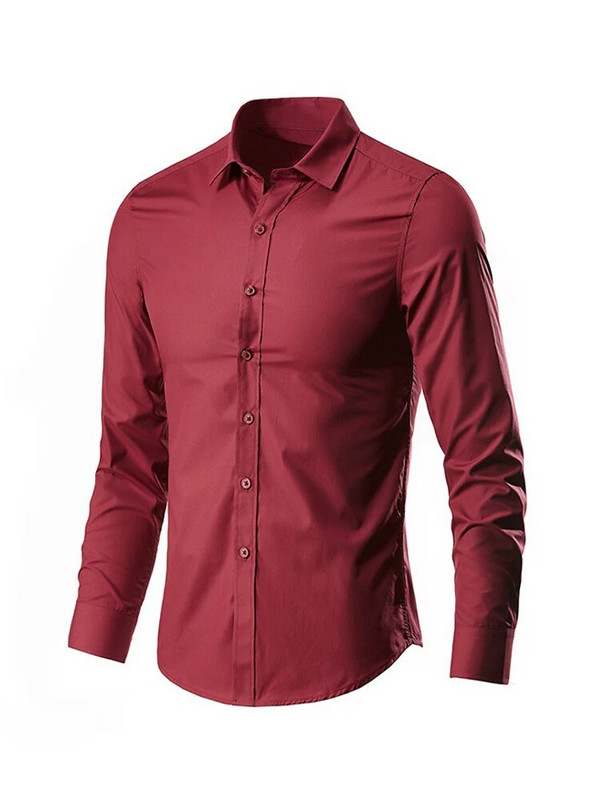 Modne klasične jednobojne košulje za muškarce Ljeto dugih rukava Osnovne poslovne košulje s otvorenim ovratnikom Muške ležerne uske košulje Chic Topovi