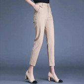 Női khaki fekete munka Pantalones tavaszi magas derekú vékony ceruza nadrág irodai női öltöny klasszikus nadrág elegáns Capris 85-91 cm