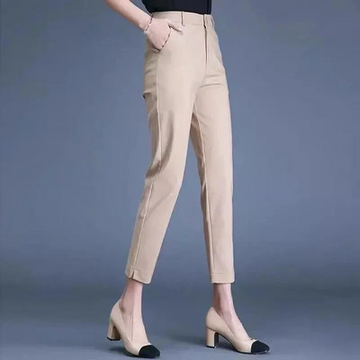 Női khaki fekete munka Pantalones tavaszi magas derekú vékony ceruza nadrág irodai női öltöny klasszikus nadrág elegáns Capris 85-91 cm