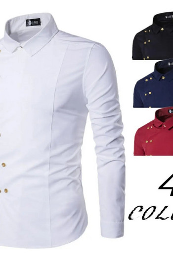 Мъжка тънка модна риза с дълъг ръкав и двуредно бельо с диагонални ленти