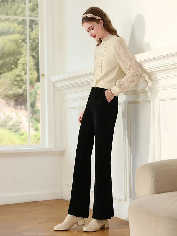 ES TICU JUMS Velvets, mikro ikdienas bikses sievietēm, 2023. gada ziema, jaunas biezas bikses, sieviešu korejiešu versija, 2234045422