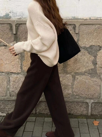 Φαρδύ παντελόνι για γυναίκες Φθινόπωρο Χειμώνας Νέο Vintage Ψηλόμεσο Πλεκτό Παντελόνι Streetwear Γυναικείο Γυναικείο Μήκος Παντελόνι Μασίφ Φούτερ