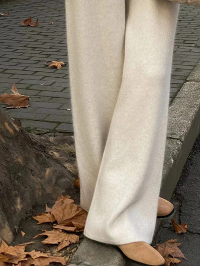 Hlače širokih nogavica za žene Jesen Zima Novo Vintage Pletene hlače visokog struka Ulične ženske ženske hlače Jednobojne trenirke