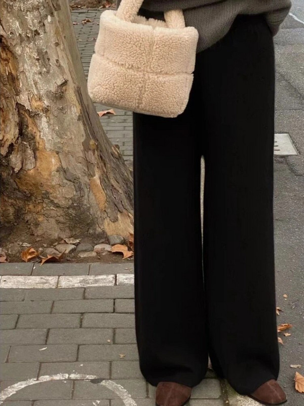 Platas bikses sievietēm rudens ziema Jauns vintage ar augstu vidukli Trikotāžas Bikses Streetwear Sieviešu Sieviešu Bikses Masīvas sporta bikses