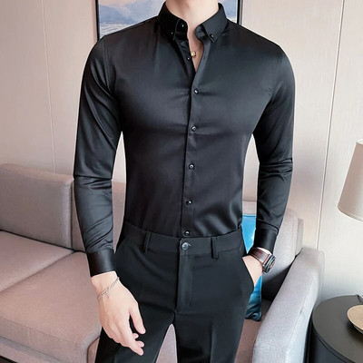 Camisas De Hombre New Work Wear tömör hosszú ujjú szociális ingek férfiaknak ruházat karcsúsított formális férfi ruha ingek nagy méretű 5XL