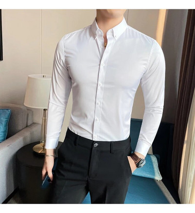 Camisas De Hombre New Work Wear tömör hosszú ujjú szociális ingek férfiaknak ruházat karcsúsított formális férfi ruha ingek nagy méretű 5XL