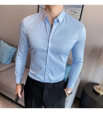 Camisas De Hombre New Work Wear tömör hosszú ujjú szociális ingek férfiaknak ruházat karcsúsított formális férfi ruha ingek nagy méretű 5XL