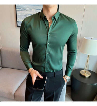Camisas De Hombre New Work Wear tömör hosszú ujjú szociális ingek férfiaknak ruházat karcsúsított formális férfi ruha ingek nagy méretű 5XL