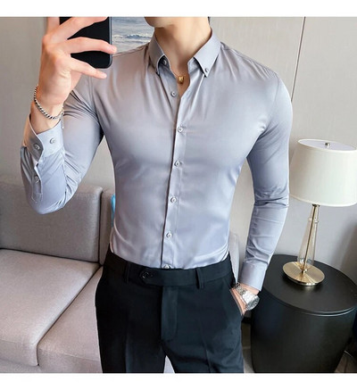 Camisas De Hombre New Work Wear tömör hosszú ujjú szociális ingek férfiaknak ruházat karcsúsított formális férfi ruha ingek nagy méretű 5XL
