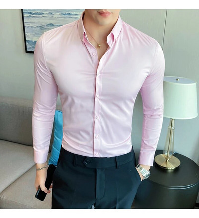 Camisas De Hombre New Work Wear tömör hosszú ujjú szociális ingek férfiaknak ruházat karcsúsított formális férfi ruha ingek nagy méretű 5XL
